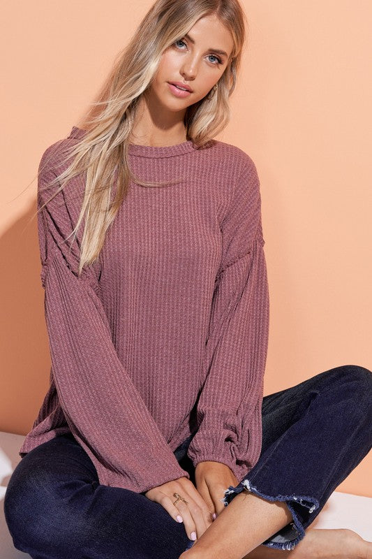 Lullaby Waffle Knit Top - Mauve