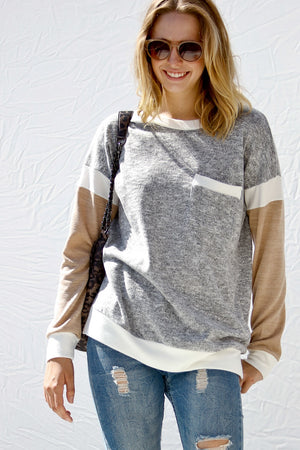 Hey Suga Color Block Top - Heather Grey